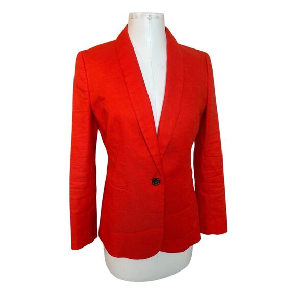 J.Crew Parke Linen Blazer Bright Orange sz 6 Preppy Academia Structured Classic - Picture 3 of 9